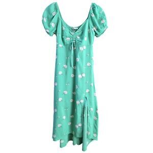 Hollister Dress Green Floral Midi Babydoll Coquette Y2K 90s Size XS Short Sleeve